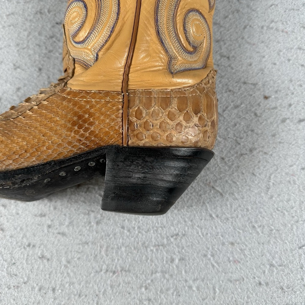 Vintage Larry Mahan Python Skin Cowgirl Boots Women 6.5B Brown Leather Western - Picture 10 of 16